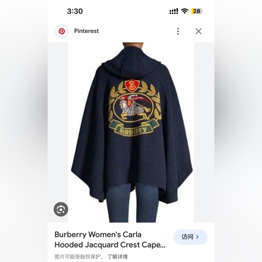 Burberry Carla Crest Wool Blend Jacquard Hooded Cape